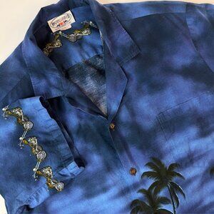 Hawaiian Pacific Legend Blue Chopper Motorcycle Aloha Shirt XL 100% Cotton